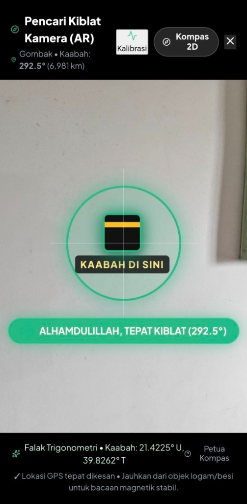 Aplikasi solat dengan Kiblat AR Kamera panduan Kaabah